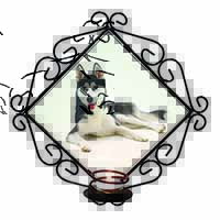 Siberian Husky Dog Wrought Iron Wall Art Candle Holder