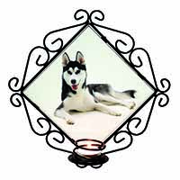 Siberian Husky Dog Wrought Iron Wall Art Candle Holder