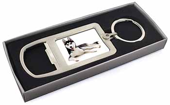 Siberian Husky Dog Chrome Metal Bottle Opener Keyring in Box