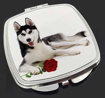 Siberian Husky with Red Rose Make-Up Compact Mirror