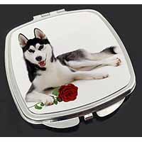 Siberian Husky with Red Rose Make-Up Compact Mirror