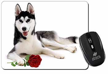Siberian Husky with Red Rose Computer Mouse Mat