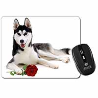 Siberian Husky with Red Rose Computer Mouse Mat