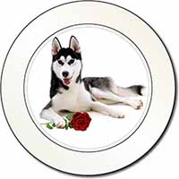 Siberian Husky with Red Rose Car or Van Permit Holder/Tax Disc Holder