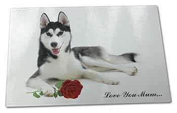 Large Glass Cutting Chopping Board Husky with Rose 