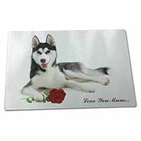 Large Glass Cutting Chopping Board Husky with Rose 