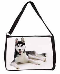 Siberian Husky Dog Large Black Laptop Shoulder Bag School/College