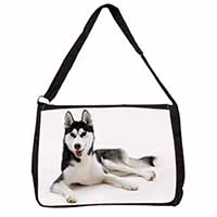 Siberian Husky Dog Large Black Laptop Shoulder Bag School/College