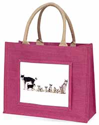 Siberian Huskies Large Pink Jute Shopping Bag