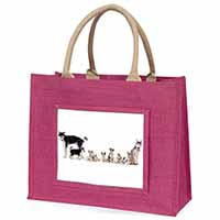 Siberian Huskies Large Pink Jute Shopping Bag