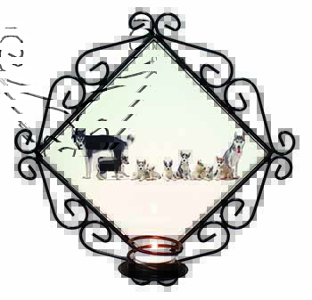 Siberian Huskies Wrought Iron Wall Art Candle Holder