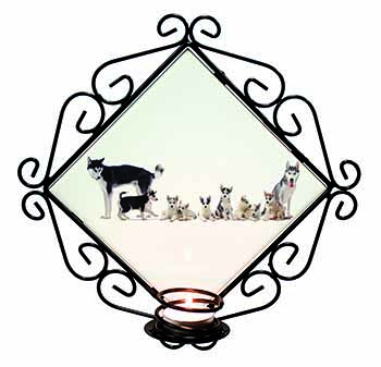 Siberian Huskies Wrought Iron Wall Art Candle Holder