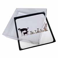 4x Siberian Huskies Picture Table Coasters Set in Gift Box