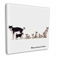 Siberian Husky Family with Love Square Canvas 12"x12" Wall Art Picture Print