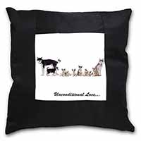 Siberian Husky Family with Love Black Satin Feel Scatter Cushion