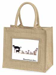 Siberian Husky Family with Love Natural/Beige Jute Large Shopping Bag