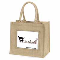 Siberian Husky Family with Love Natural/Beige Jute Large Shopping Bag
