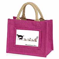 Siberian Husky Family with Love Little Girls Small Pink Jute Shopping Bag