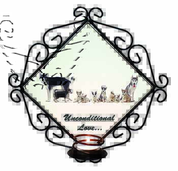 Siberian Husky Family with Love Wrought Iron Wall Art Candle Holder
