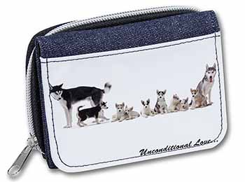 Siberian Husky Family with Love Unisex Denim Purse Wallet