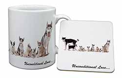 Siberian Husky Family with Love Mug and Coaster Set