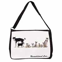 Siberian Husky Family with Love Large Black Laptop Shoulder Bag School/College