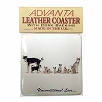 Siberian Husky Family with Love Single Leather Photo Coaster