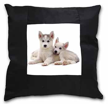 Siberian Huskies Black Satin Feel Scatter Cushion