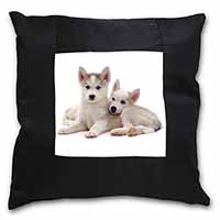 Siberian Huskies Black Satin Feel Scatter Cushion