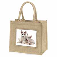 Siberian Huskies Natural/Beige Jute Large Shopping Bag