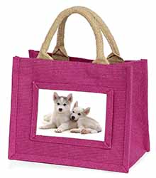 Siberian Huskies Little Girls Small Pink Jute Shopping Bag