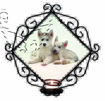 Siberian Huskies Wrought Iron Wall Art Candle Holder