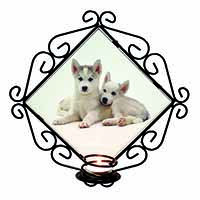 Siberian Huskies Wrought Iron Wall Art Candle Holder