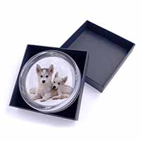 Siberian Huskies Glass Paperweight in Gift Box