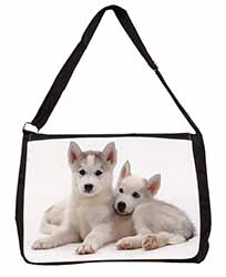 Siberian Huskies Large Black Laptop Shoulder Bag School/College