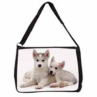 Siberian Huskies Large Black Laptop Shoulder Bag School/College