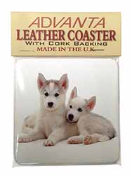 Siberian Huskies Single Leather Photo Coaster