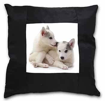 Siberian Husky Black Satin Feel Scatter Cushion