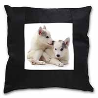 Siberian Husky Black Satin Feel Scatter Cushion