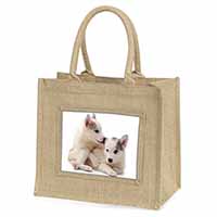Siberian Husky Natural/Beige Jute Large Shopping Bag
