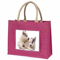 Siberian Husky Large Pink Jute Shopping Bag