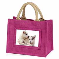 Siberian Husky Little Girls Small Pink Jute Shopping Bag