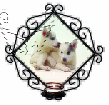 Siberian Husky Wrought Iron Wall Art Candle Holder