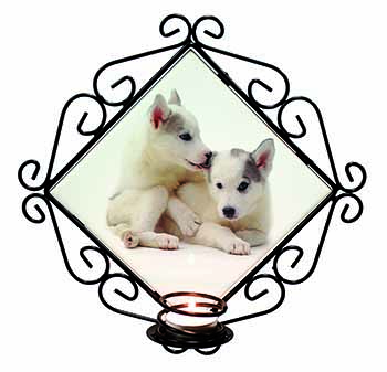 Siberian Husky Wrought Iron Wall Art Candle Holder