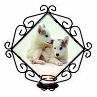 Siberian Husky Wrought Iron Wall Art Candle Holder