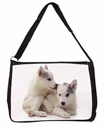 Siberian Husky Large Black Laptop Shoulder Bag School/College