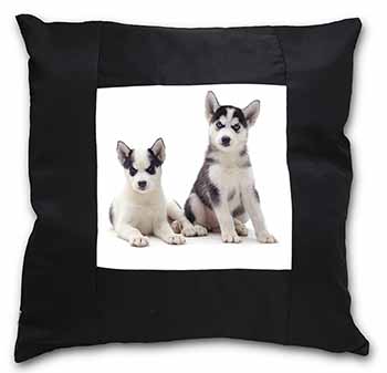 Siberian Huskies Black Satin Feel Scatter Cushion