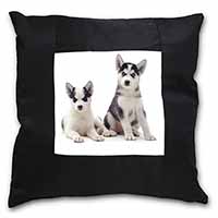 Siberian Huskies Black Satin Feel Scatter Cushion