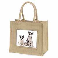 Siberian Huskies Natural/Beige Jute Large Shopping Bag