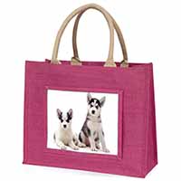 Siberian Huskies Large Pink Jute Shopping Bag